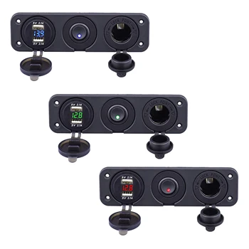 

Dual USB Socket Charger 4.2A & LED Voltmeter + 12V Power Outlet + ON-OFF Rocker Toggle Switch Four Functions Panel for Car Marin