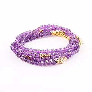 Cute Bracelet Four Strands 4mm Natural Stone CZ Pave Ball Beads Elastic Wrap Bracelet Women Jewelry Gift