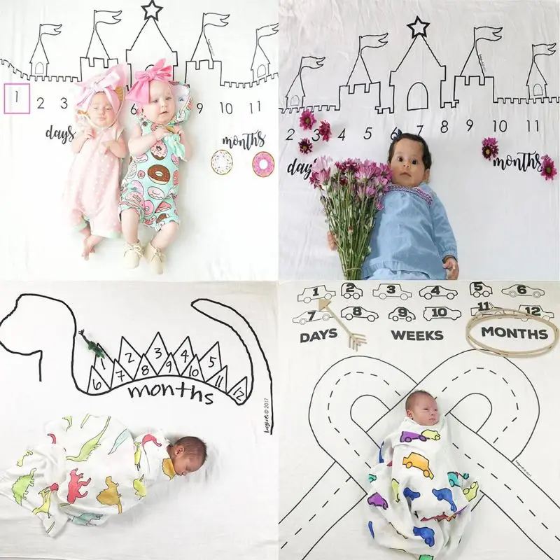 

Cute Baby Child Photography Photo Props Background Cloth Cartoon Castle Dinosaur Print Decorative Blanket