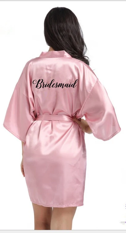 bridesmaid Дешевая атласная Халат для женщин кимоно для невесты robe Короткие Свадебные вечерние свадебный подарок подружки невесты темно-розовый кимоно халаты - Цвет: bridesmaid