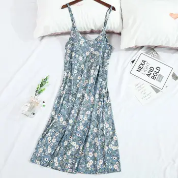 

Lady 2020 New Nightdress Sleepwear Sexy Satin Spaghetti Strap Nightgown Print Suspender Skirt Nightwear Intimate Lingerie