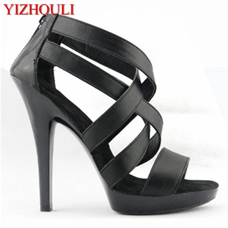 

Summer matte black PU women's high-heeled shoes, models 13 cm pole dancing sandals, sexy runway sandals