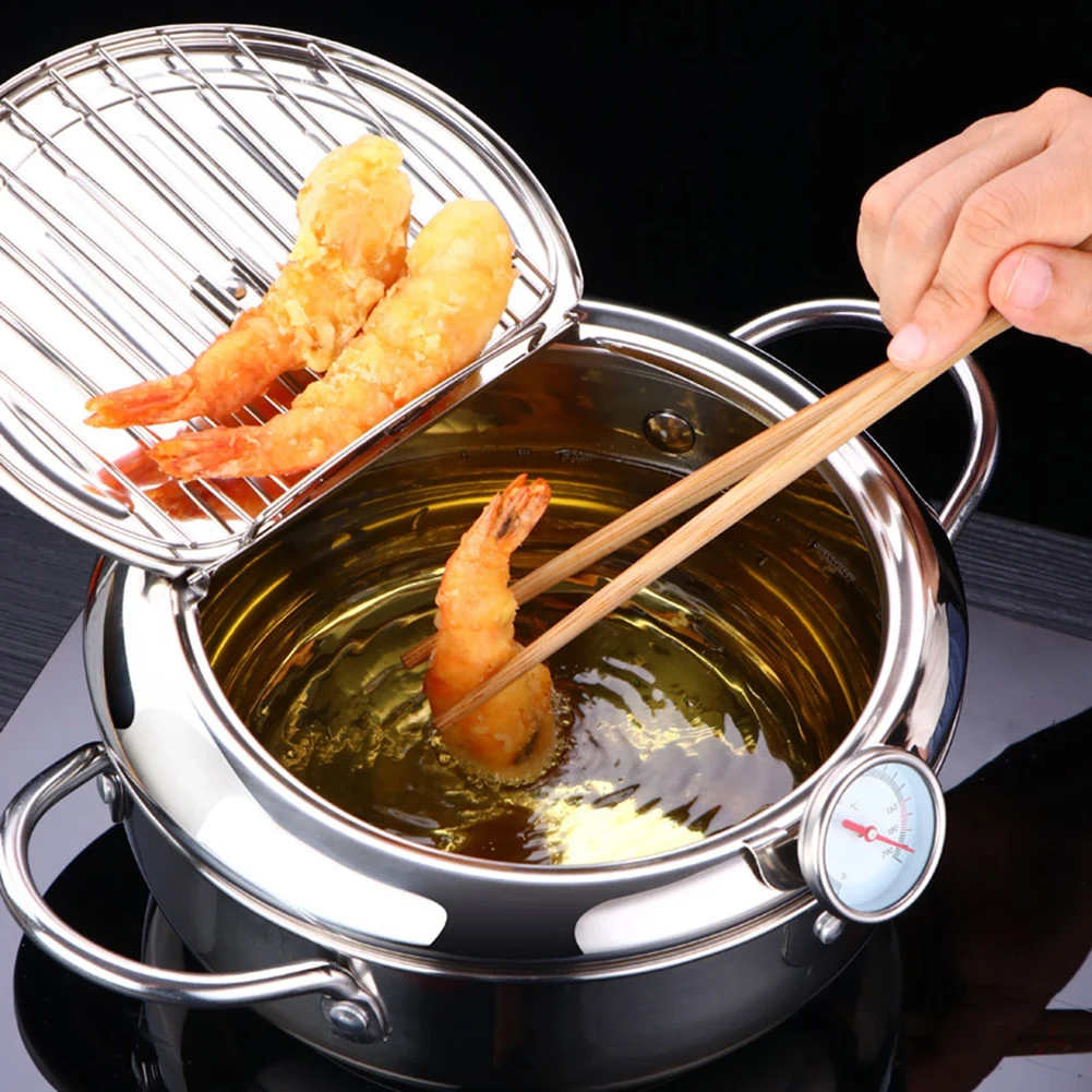Глубокая жаровня Tempura из нержавеющей стали фритюрница с термометром сушилка для