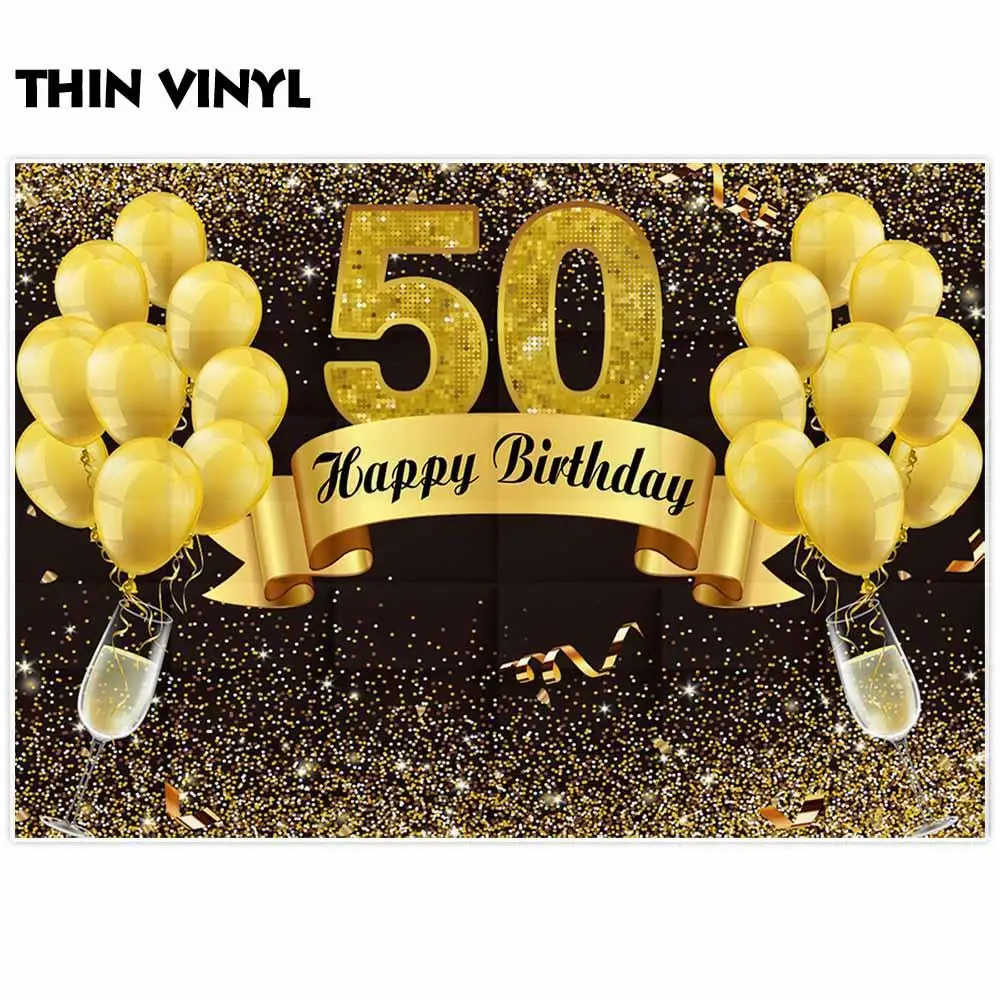 Allenjoy 50th с днем рождения фоны блестящие золотые шары лента бокал для фотосъемки баннеры вечерние праздничные принадлежности