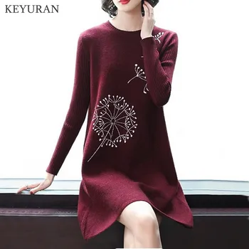 

Elegant Knitted Dress Women Autumn O-neck Female Winter Loose Sweater Dresses Jacquard Knitted Ladies Vestidos Balck 2020 L4307