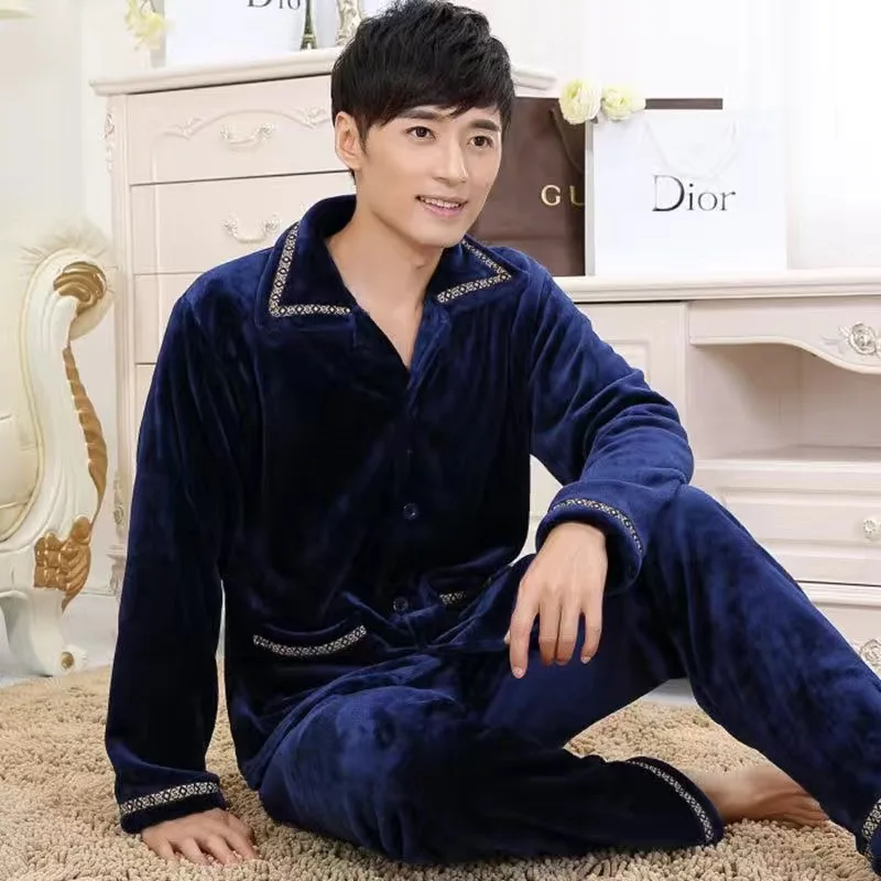 cotton pajamas for men Winter Thick Men Coral fleece Pajamas set Flannel Warm Soft pijama hombre Sleepwear Pijama Homme Nightwear Pyjamas MSJ012 best silk pajamas