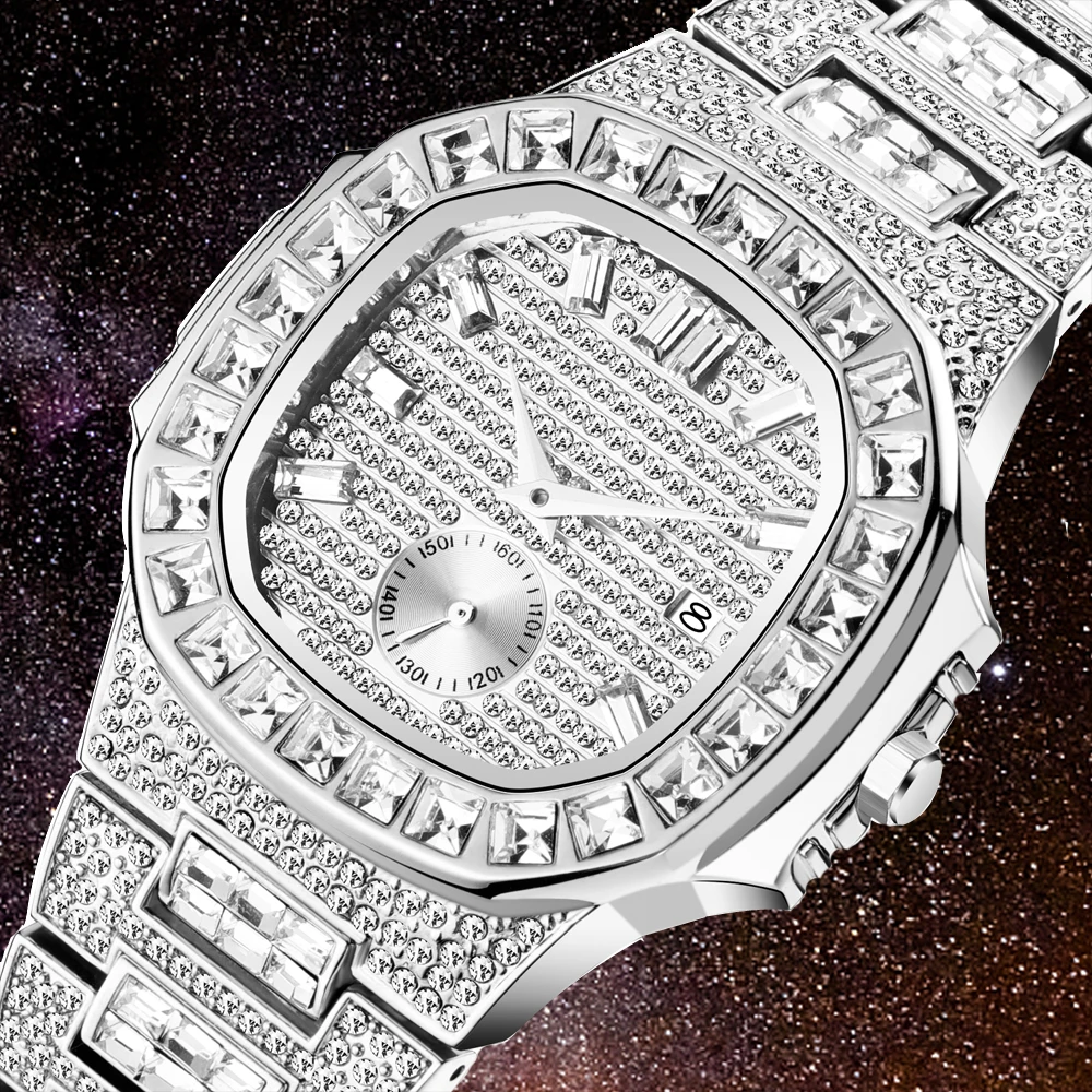 

Iced Out Watches Men Hip Hop Mens Quartz Watch Man Bling Luxury Diamond Watch Waterproof Male Clock Full Stainless Steel Relogio