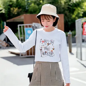 

Harajuku Funny T Shirt Women Casual Loose Basic T-Shirts 2020 Spring Long Sleeve Loose Tops Korean Print T-Shirt Camiseta Mujer