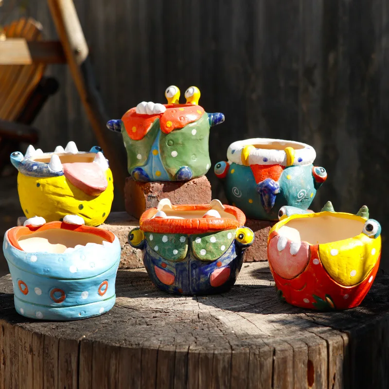 

Succulent Flower Pot Large Diameter Ceramic Plant Potted Indoor Desktop Decoration Hand-painted Simple Retro Small Flower Pot