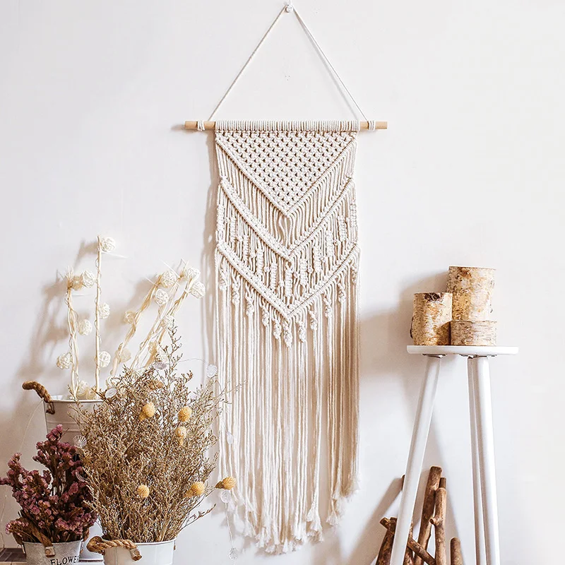 Белый Гобелены стене висит Boho Chic богемный комнаты гобелен с геометрическим