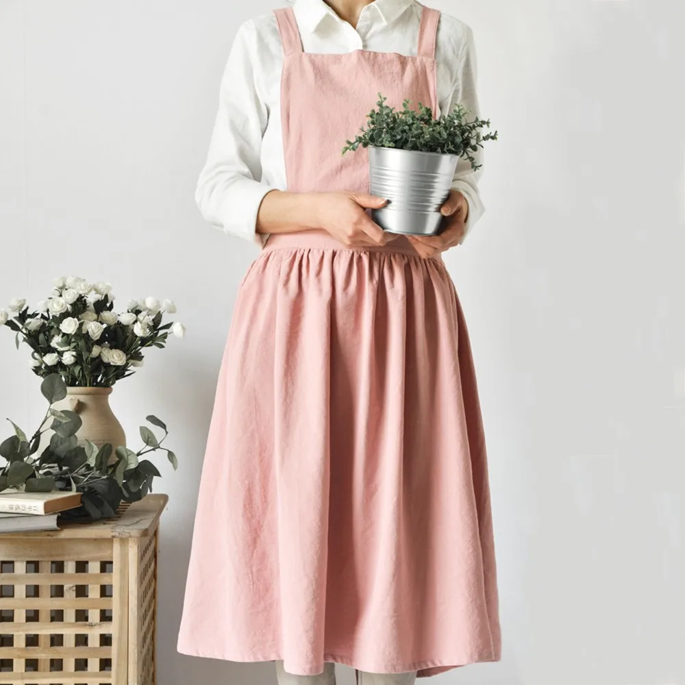 nude pink Хлопковый материал модный фартук комбинезоны кухонный фартук для кофейного бара цветочный магазин для хлебопекарни студийной фотосъемки - Цвет: nude pink