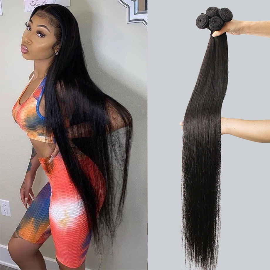 

Straight Wave bundles human hair Brazilian Natural Black Hair Weave 4 Remy Human hair bundles for Black Women Hair Extensions
