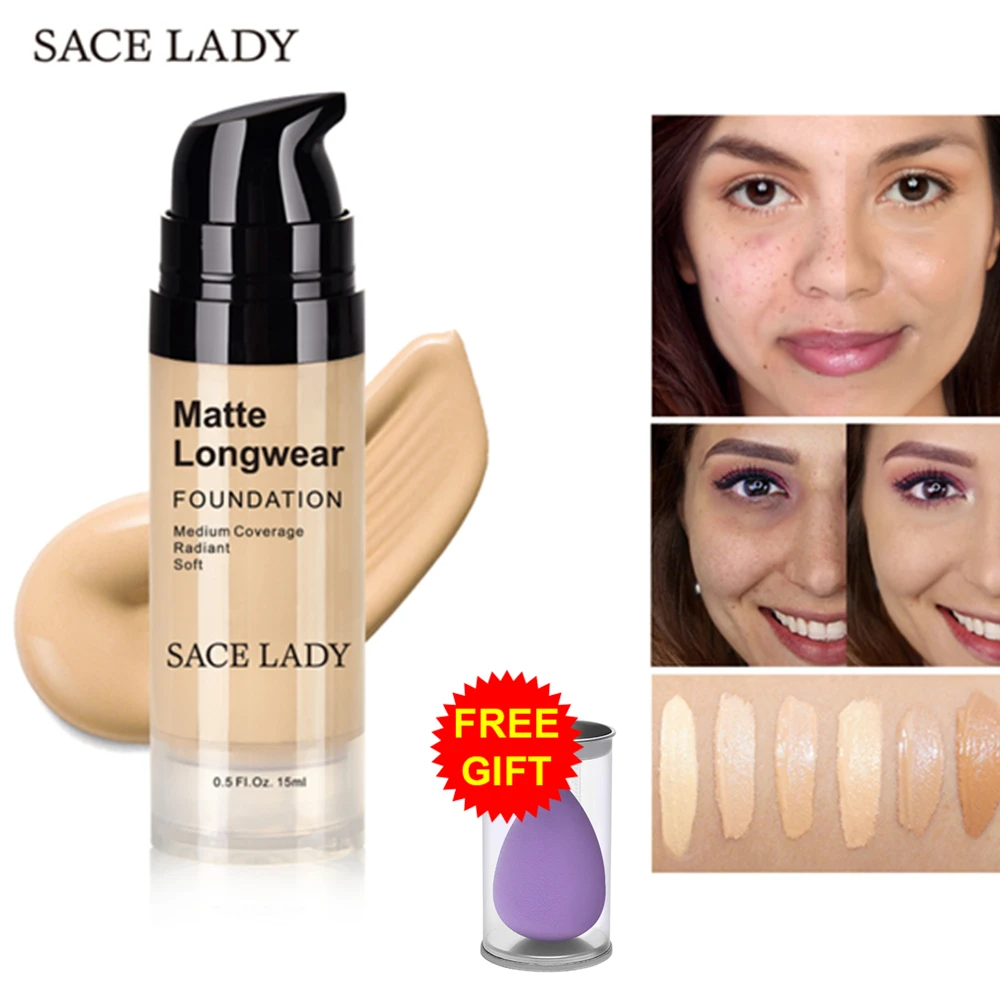 SACE LADY 15 мл матовый тональный крем + 1 шт. Бесплатная Косметическая насадка