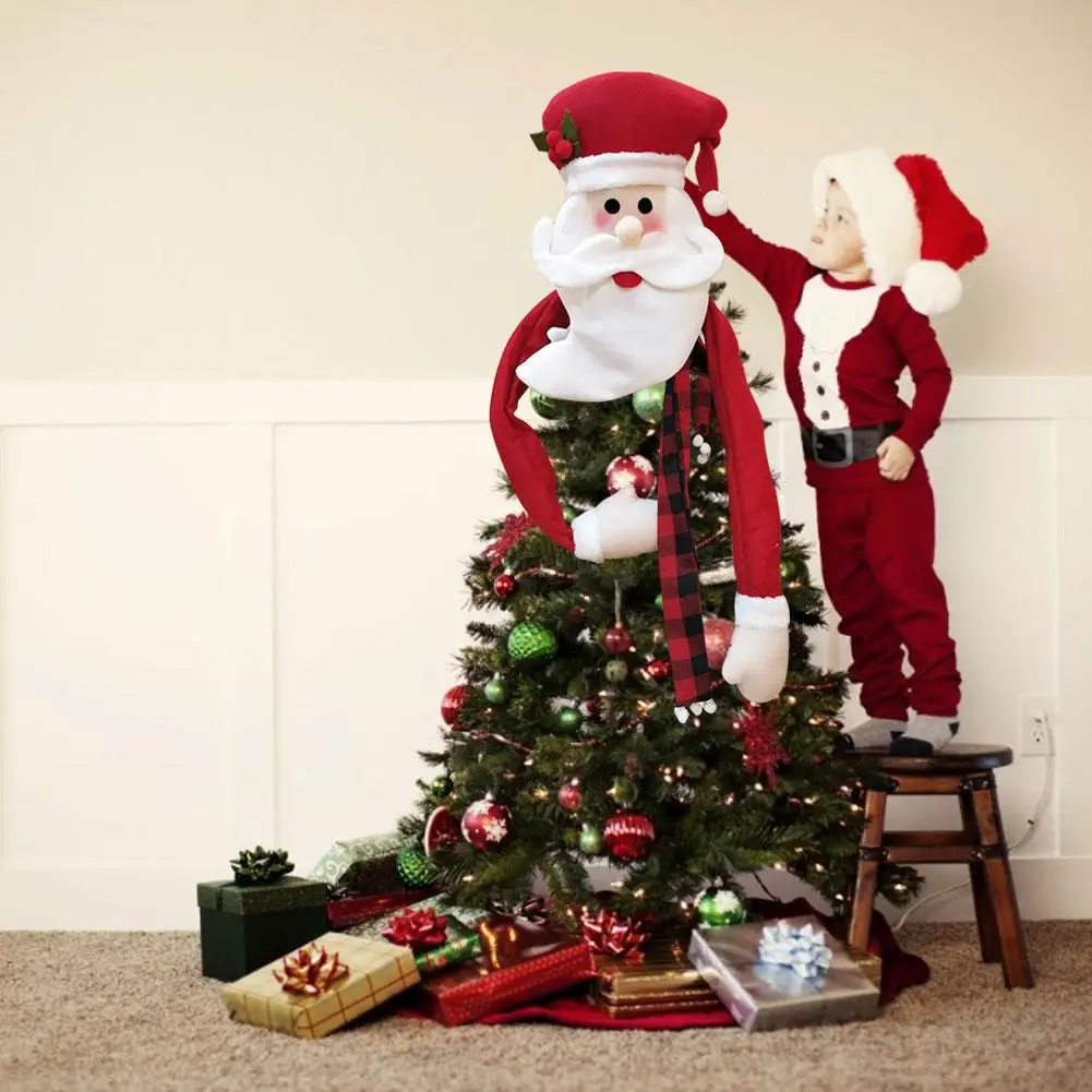 

2020 Christmas Tree Topper Cloth Snowman Head Santa Hat Tree Top Decorations Party Festive Hanging Ornament Christmas Star