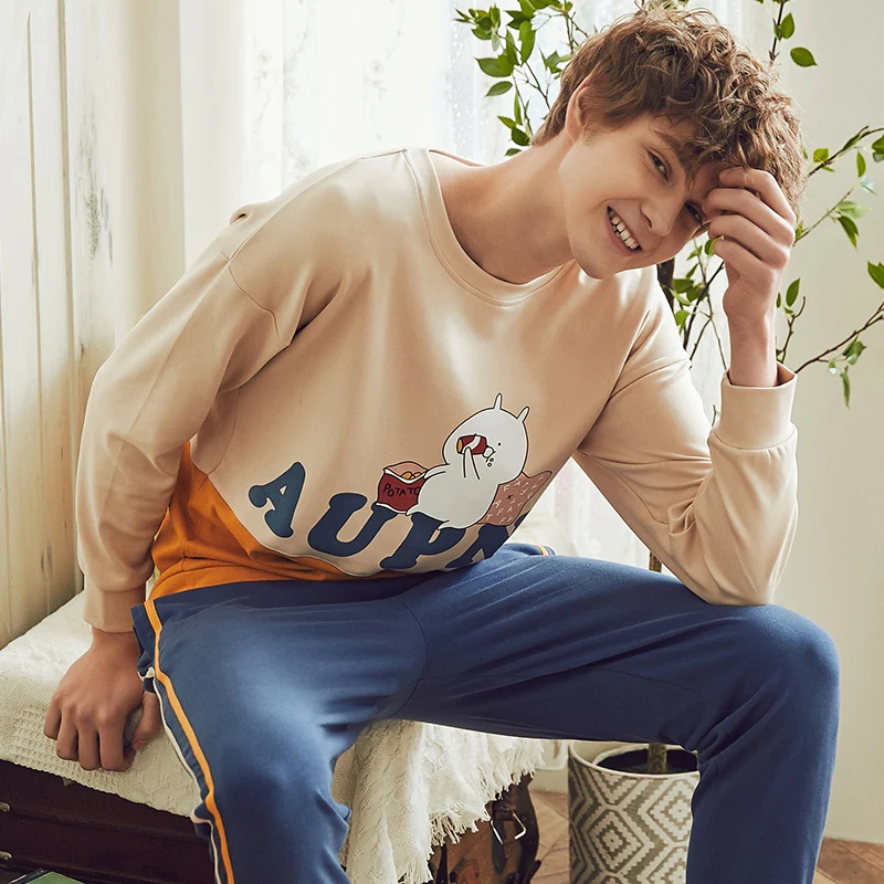 New Fashion Pajamas for Couple Long Sleeve Cartoon Printing Crew Neck Long Pants Homesuit Homeclothes Sports Style Pajamas Set New Fashion Pajamas for Couple Long Sleeve Cartoon Printing Crew Neck Long Pants Homesuit Homeclothes Sports Style Pajamas Set