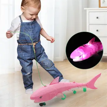 

Kids Shark Glow Toy Leash Electric Light Music LED Toys Drawstring Electric Glow Shark Leash Lighting Universal Plastic Toy