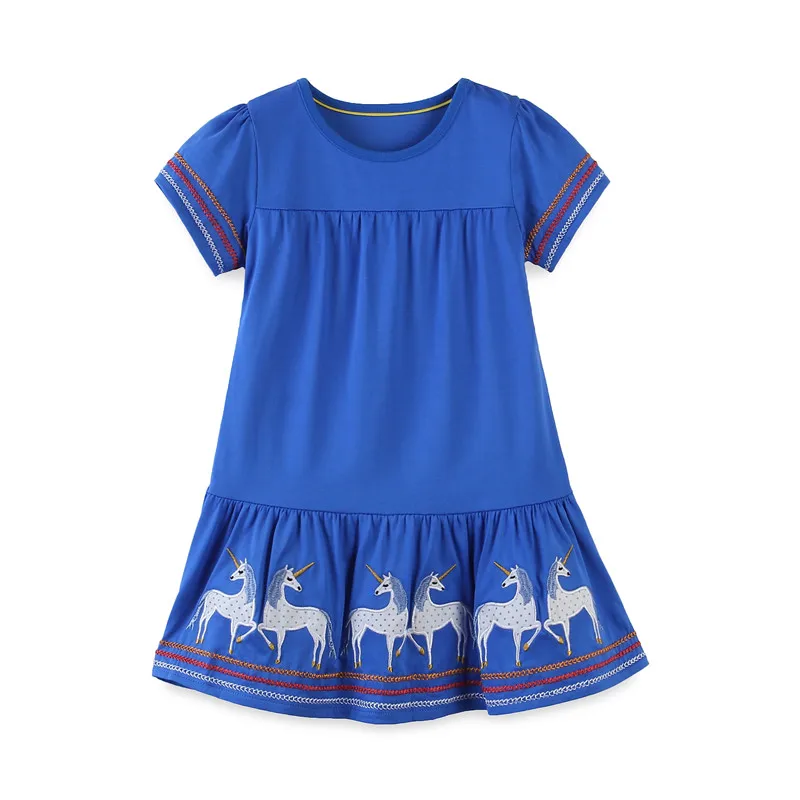 Jumping Meters Animals Applique Baby Dresses for Girls Summer Clothing Cotton Children Fashion Hot Selling Princess Tunic Dress | Детская