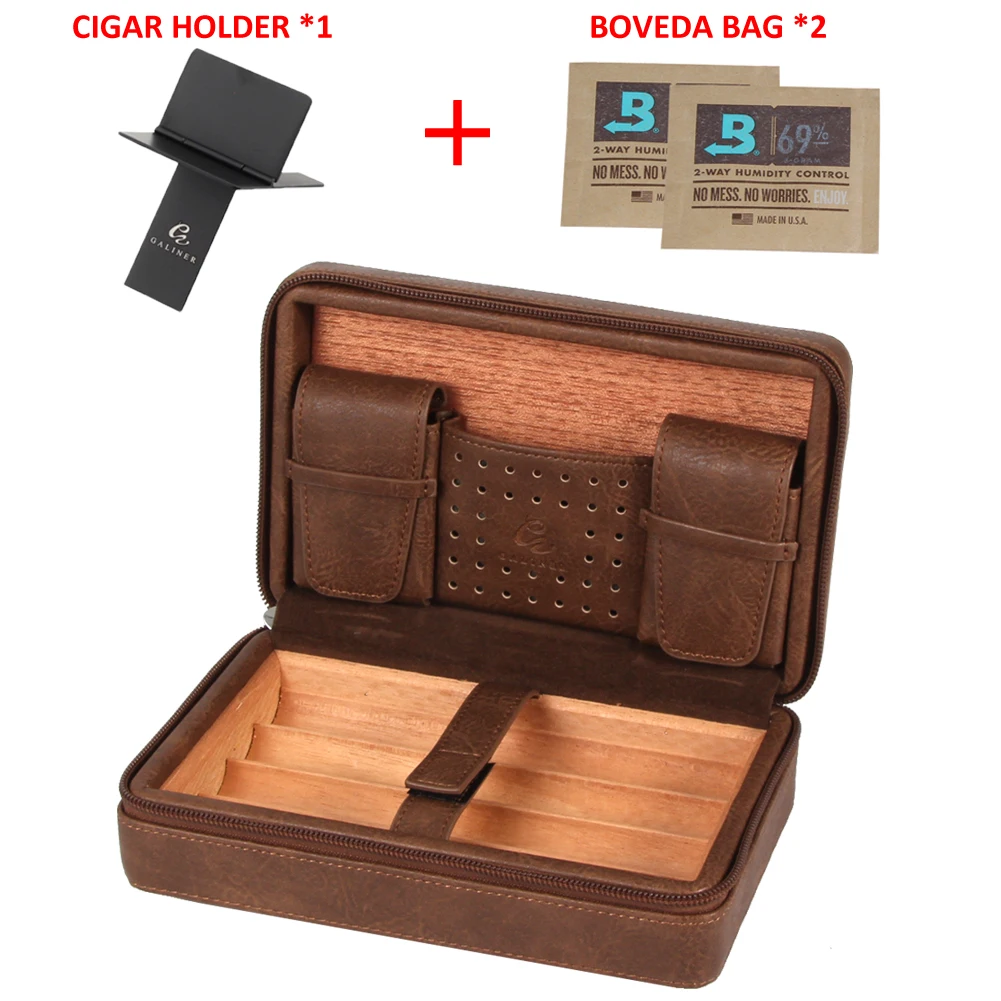 GALINER кожаный чехол для сигар для путешествий Humidor роскошный кедровый Деревянный чехол для 4 сигары Cohiba W/увлажнитель для сигар - Цвет: GALINER Y
