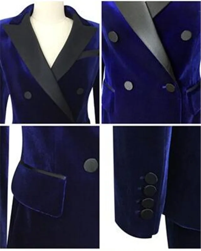 Navy Velvet 2 PCS Women Suit Business Pantsuits Office Formal Uniform Ladies Work Wear Blazer Outfit Pantsuit Custom Made