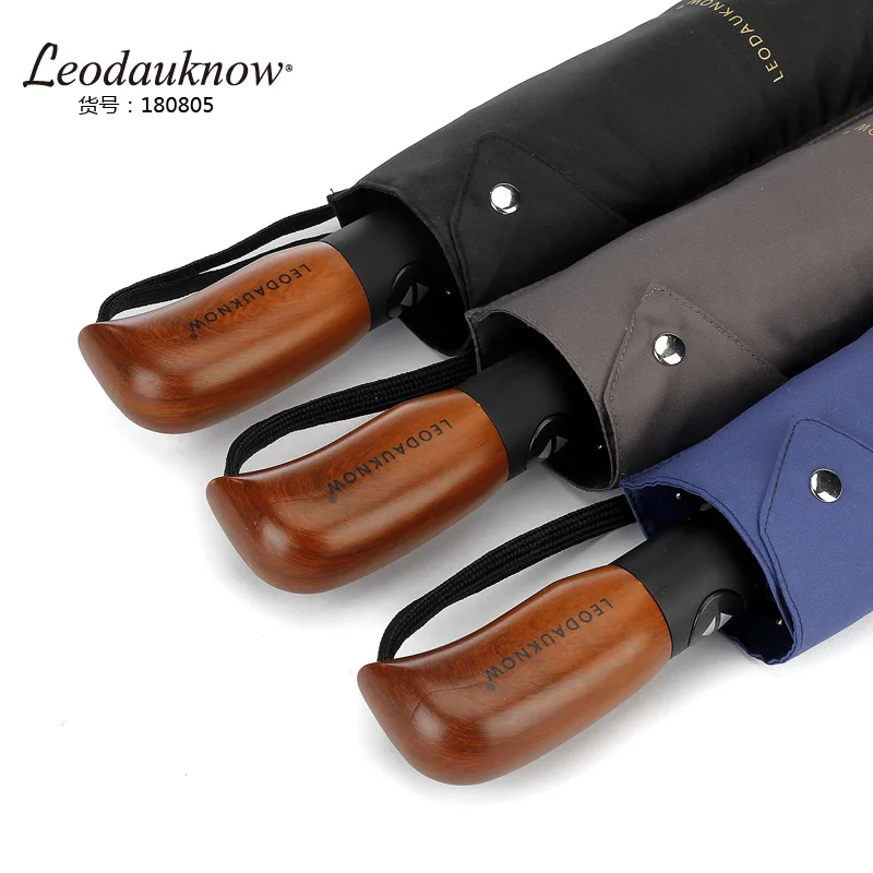 Складной полностью автоматический зонт Leodauknow с деревянной ручкой роскошный