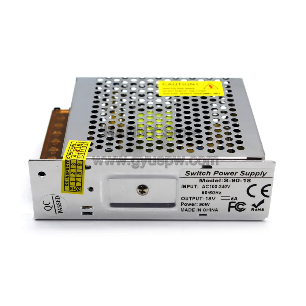 Светодиодный драйвер 18V 5A 90W DC Регулируемый импульсный источник питания 110-220VAC Output18V SMPS для освещения CCTV шаговый двигатель