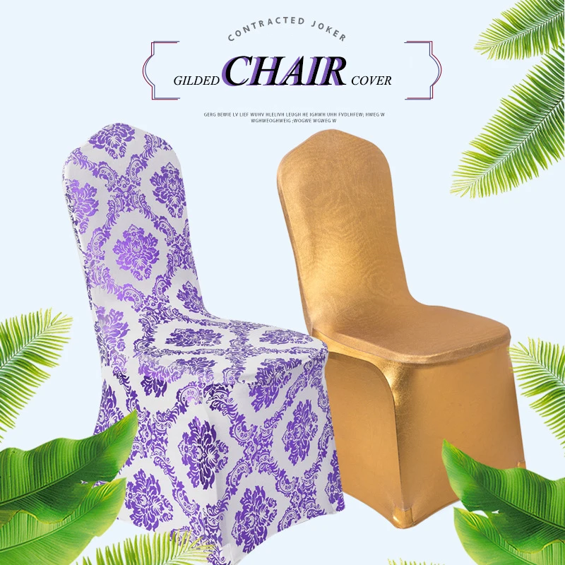 

Gilt Printing Chair Cover High-end Auditorium Wedding Elastic One-piece Gilt Dining Cover Chair Restaurant Folding Chair Cover