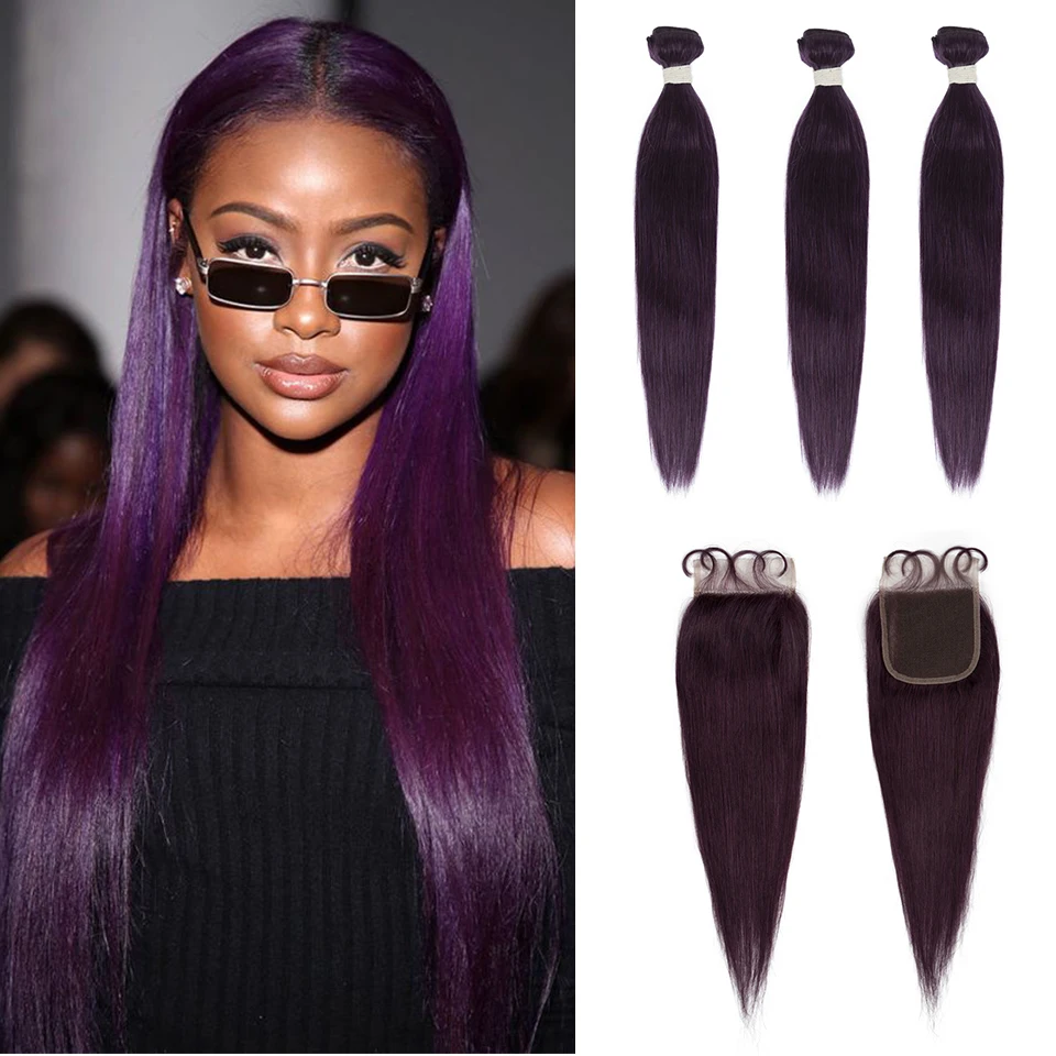 Remy Forte mechones con cierre recto lavanda púrpura rubia extensiones de cabello humano mechones con cierre brasileño extensiones de pelo ondulado mechones
