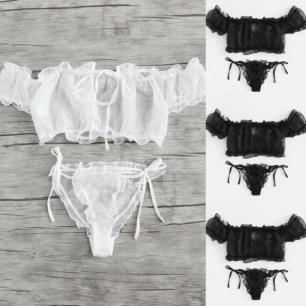

2 Pieces Sexy Women Lingerie Set Bandage Underwear Bra G-string Briefs ThongsT-back Transparent Female Hot Erotic