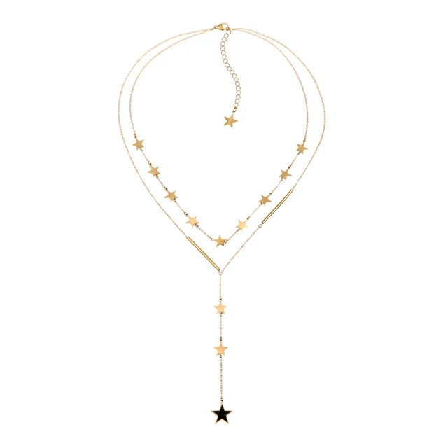 Korean Fashion Charms Double Layer Star / Four Leaf Clover / Love Heart Pendant Choker Necklace Jewelry for Women Girls ST-G-B-0001