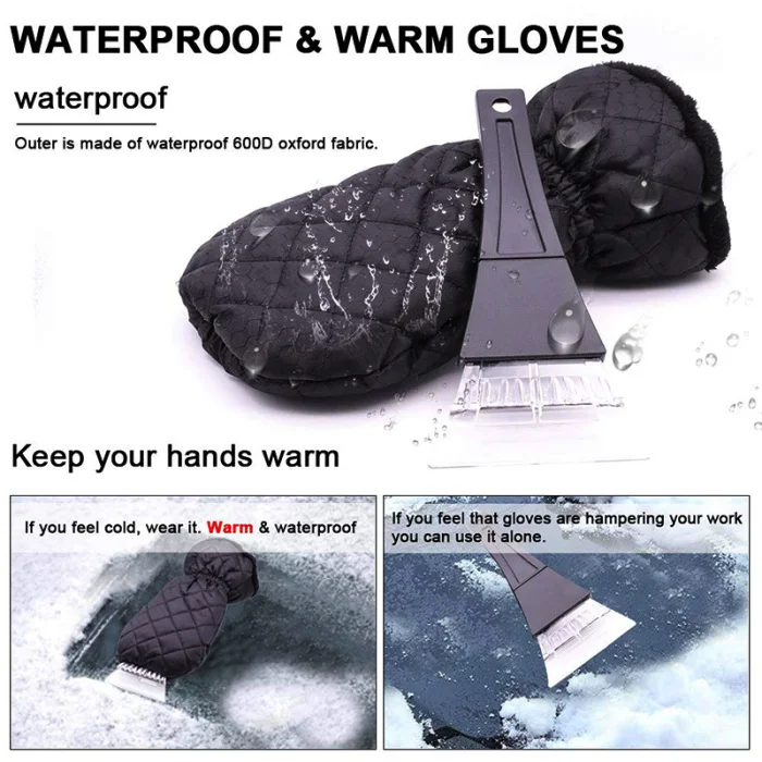 1Pc Car Ice Snow Gloves Scraper Waterproof Windshield Snow Scraper Glove Tool TD326