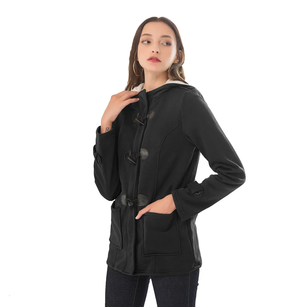 

Plus Size Women Autumn Winter Coat Ox Horn Buckle Zipper Pockets Loose Comfy Outwear Casual Hoodie Tops Ladies Cotton Parkas