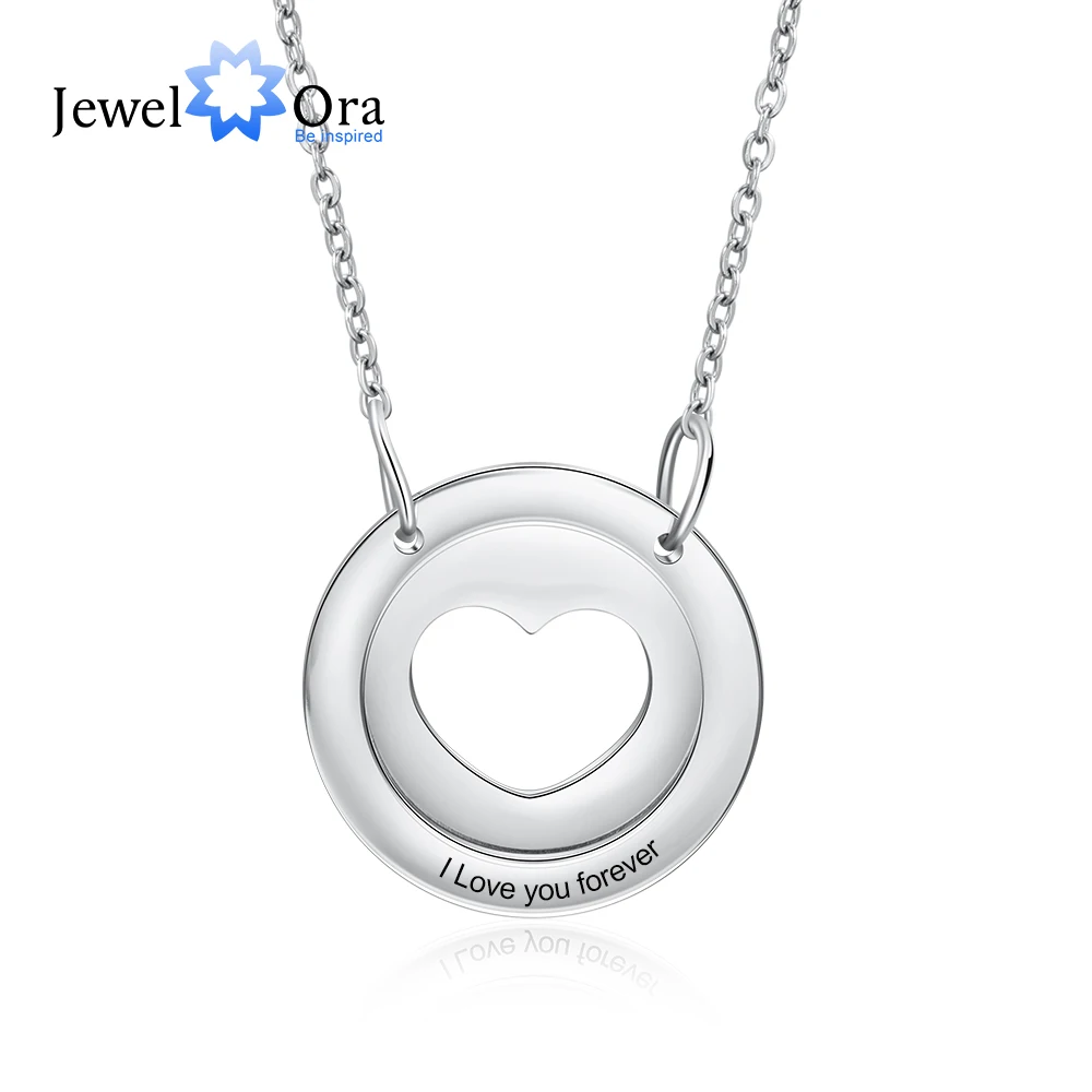 

JewelOra Personalized Free Engraving Heart Circle Pendant Necklaces for Women Custom Stainless Steel Necklace Couples Gift