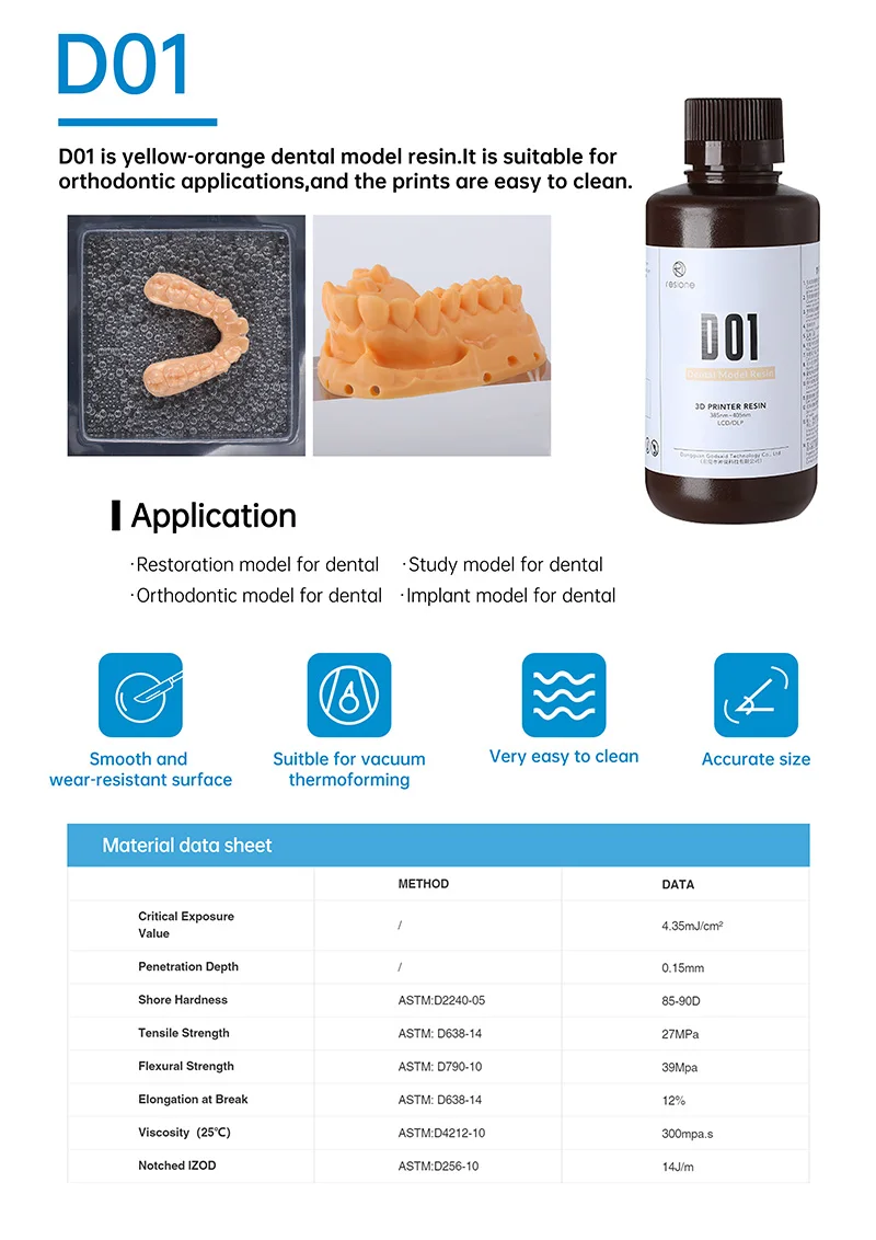 Resione D01 Dental Model 3d Printer Resin UV 405nm LCD DLP SLA