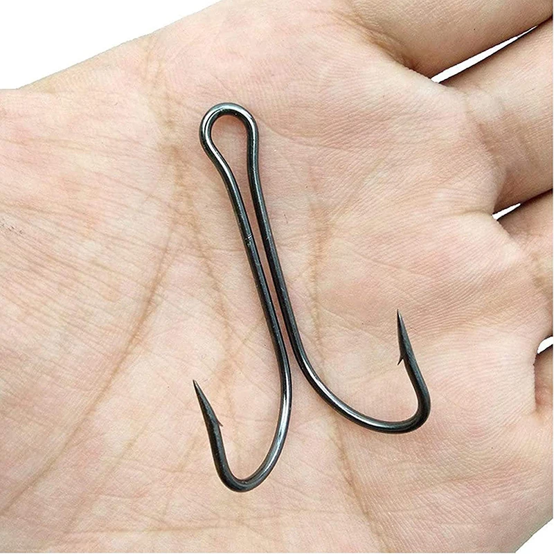 130 개/상자 긴 생크 더블 낚시 후크 개구리 미끼 미끼 후크 플라이 지그베이스 Fishhooks에 대한 Duple 후크를 묶는
