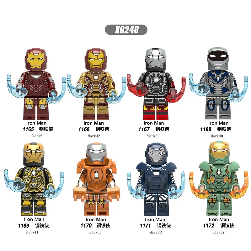 

Building Blocks Super Heroes Bricks Iron Man Mark 6 Mark 42 Mark 22 Mark 37 Mark 38 Figures For Children Toys Model Gift X0246