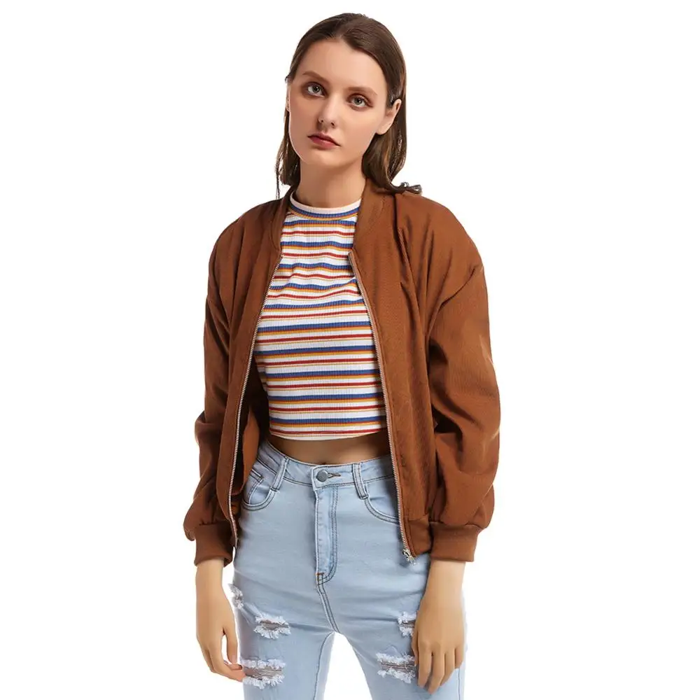 low cost  Women's Corduroy Jacket Long Sleeve Loose Casual Ladies Spring Autumn Zip Jacket Outdoor Sports Lad