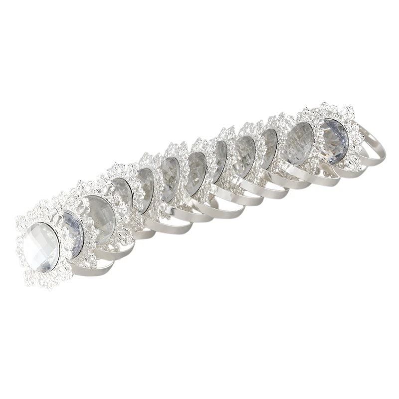Promotion-12 Pieces Napkin Rings Napkin Holder Wedding Banquet Dinner Decor Silver
