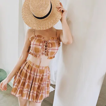 

Swiming Suit Women Biquine Whole Swimsuit Swimwear With Push Up Bikini Girls 2019 New Korean Split Swimsuits Skirt Hot Three