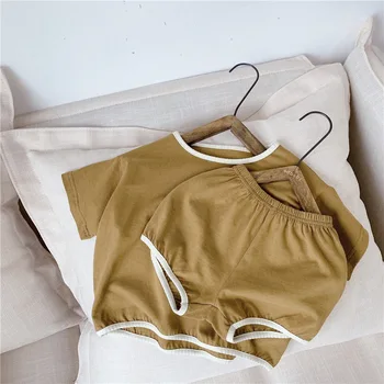 

3786 Summer New 3 Colors Children Clothing Set Baby Girls and Boys 2 Pieces Suit Children's Home Two-piece Set Kids Clothes