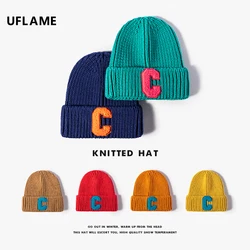 UFLAME Trendy Women's Winter Hat Letter C Embroidery Knitted Cap Autumn  Unisex Warmer Hip Hop Skullies Beanies Ski Hat Bonnets