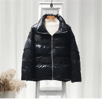 

Autumn Winter Patchwork Women Down Jacket Warm Thicken Stand Collar White Duck Down Parka Women's Jackets Coats