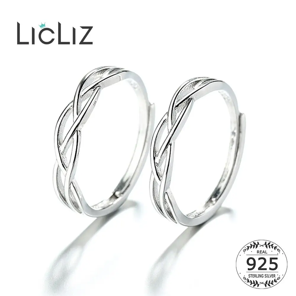 

LicLiz 2019 925 Sterling Silver Braided Cuff Rings for Women White Gold Open Adjustable Jewelry Dating Couple Ring Bands LR0754