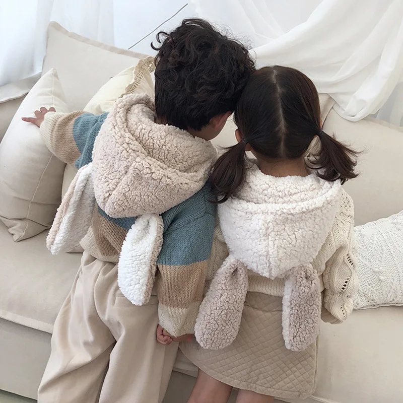 

New Bunny Winter Hat for Kids Long Ears Kids Cap for Girls Boys Hats Adjustable Warm Fleece Children Hat for 2-7Y