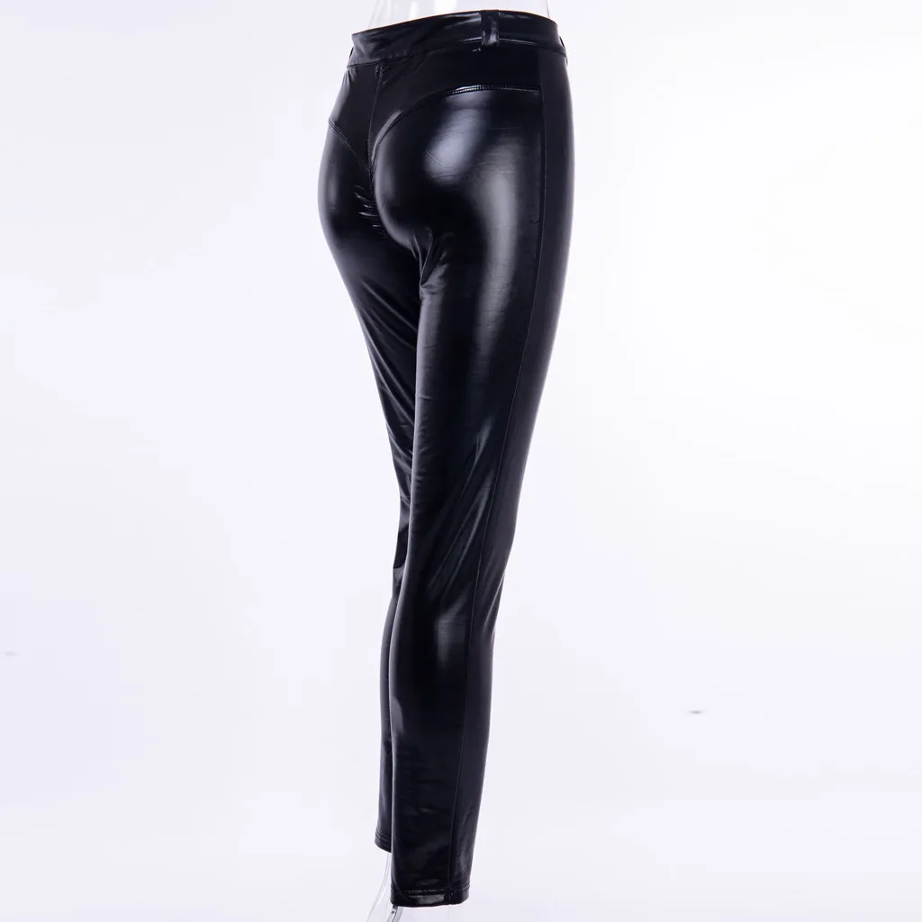 Женские сексуальные штаны пуш-ап, черные кожаные брюки, обтягивающие колготки, штаны с высокой талией, штаны из искусственной кожи, Клубная одежда, Pantalon, Femme