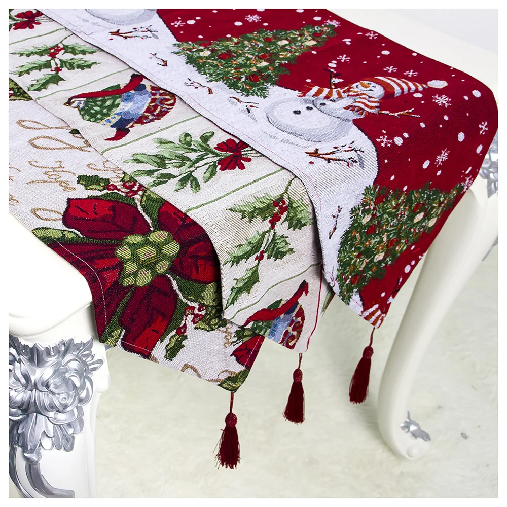 Рождественские украшения стола для дома хлопок напечатанная, на стол бегуны Рождественская елка украшение со снеговиком новогодние вечерние сувениры
