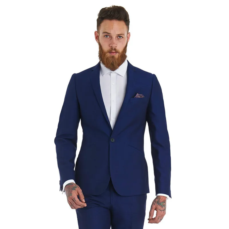 

Custom made man`s suits two pieces tux Notch Lapel Groom Tuxedos evening Wedding Slim Fit blue best man Suits (Jacket+Pants )