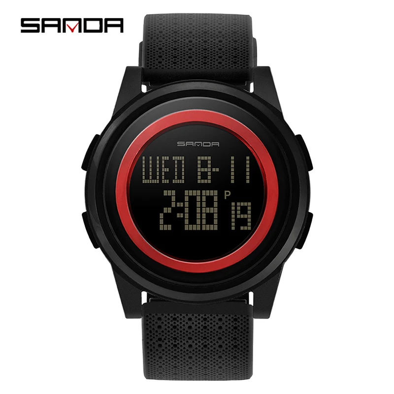 SANDA Fashion Men's Watches LED Timing Electronic Watch Multi-function Waterproof Outdoor Sports Wristwatch reloj hombre - Color: Red