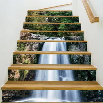 

8pcs3D color waterfall stairs stickers removable cobblestone stairs stickers waterproof home decoration stairs decals