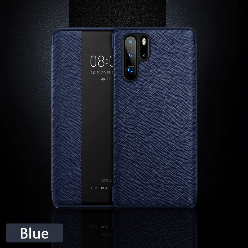 Откидной чехол из натуральной кожи, чехол для телефона huawei P30 P20 Pro, чехол с магнитным окошком для huawei 10 20 Pro mate 20 X - Цвет: Navy