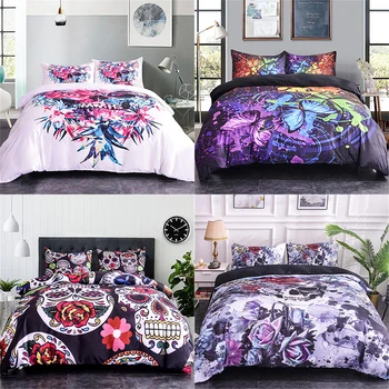 

Homesky Luxury Skull Duvet Cover Set Sugar Floral Skull Comforter Bedding Sets Printed Bedding Set Queen King Size bedding set